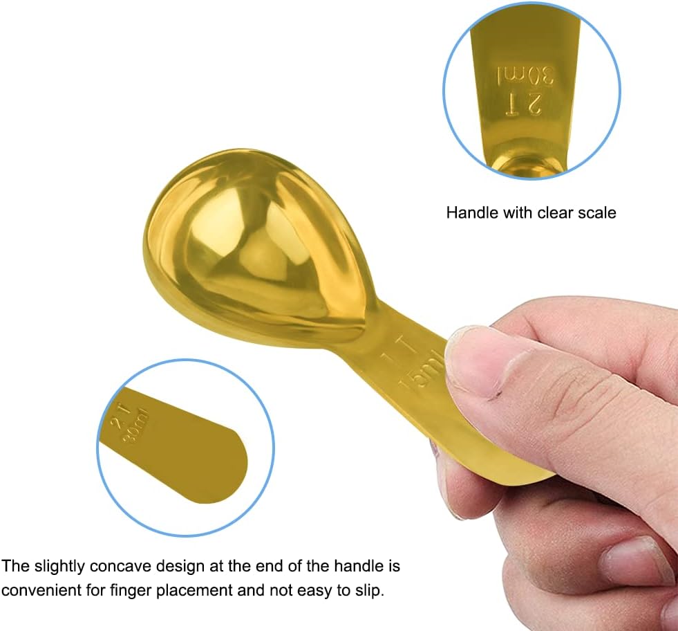 Coffee Scoop, Gold Stainless Steel Coffee Spoons Set, 1 tablespoon (15ml) and 1 tablespoons (30ml) Spoon, Gold Tablespoon Measure Spoon for Coffee, Milk Powder, Fruit Powder, 2 Pack(Long Handle)