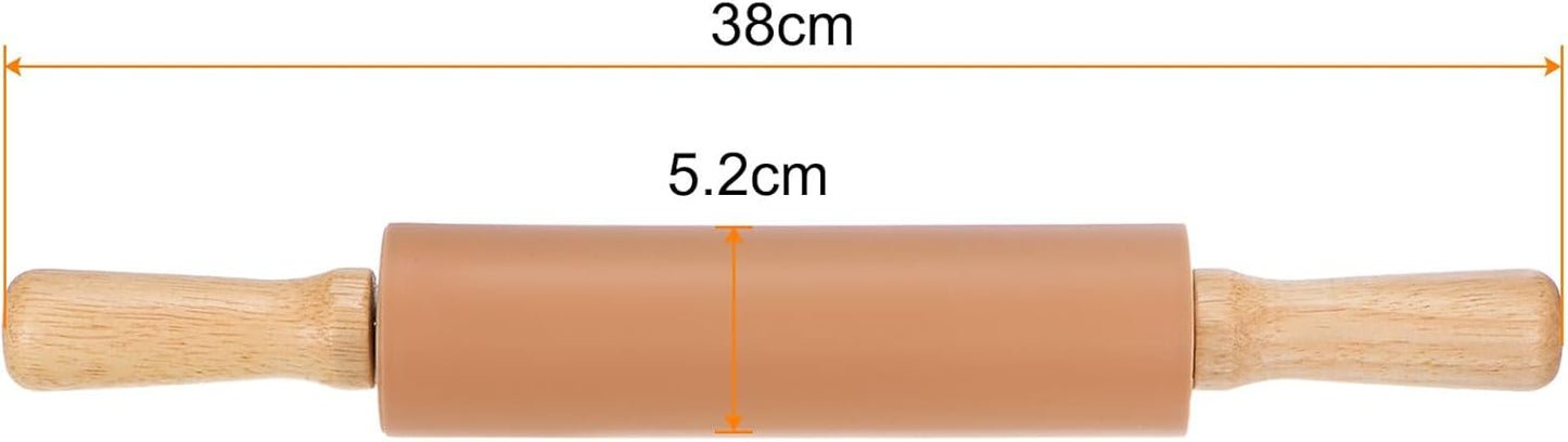 HARFINGTON Silicone Rolling Pins for Baking 12.2 Inch Non-Stick Silicone Surface Wooden Handle Rolling Pin Small Roller Playdough Rolling Pins for Fondant Kitchen Dough Pizza, Green