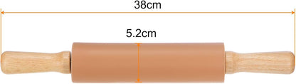 HARFINGTON Silicone Rolling Pins for Baking 12.2 Inch Non-Stick Silicone Surface Wooden Handle Rolling Pin Small Roller Playdough Rolling Pins for Fondant Kitchen Dough Pizza, Green
