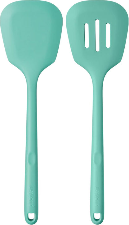 600ºF Heat Resistant Slotted Turner: U-Taste 13.6in Silicone Kitchen Spatula Flipper, 3.74in Wide Food Grade Flexible Thin Rubber Cooking Utensil for Egg, Pancake, Cookie in Nonstick Cookware (Red)