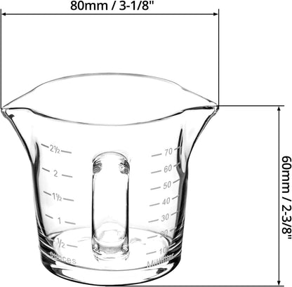 QWORK Espresso Shot Glass with Handle, 4 Pack 3-Ounce Double Spout Glass Measuring Cup Triple Pitcher Milk Cup with Two Scales (OZ&ML)