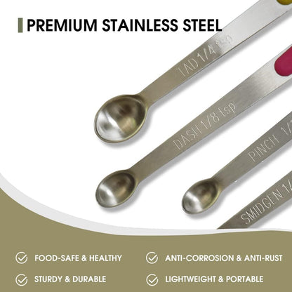 Mini Measuring Spoons Set, Tiny Stainless Steel Measure Teaspoons with Black Silicone Handle, Suitable for Small Amount of Dry or Liquid Ingredients and Spices (1/64, 1/32, 1/16, 1/8, 1/4 tsp)