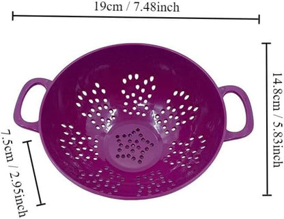 Heavy Duty 6 Inch Food Colander,Large Capacity Vegetable Strainer with Double Handles,Plastic Multipurpose Fruit Draining Basket for Kitchen(Purple)