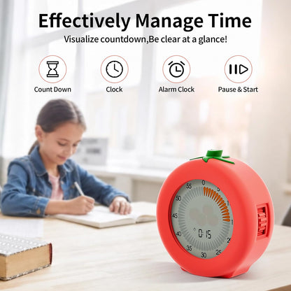 Tomato Kids Visual Timer for Classroom, Office and Meetings | 299 Minute, Cute Pomodoro Countdown Timer with Pause Function, Clock and Alarm, Kitchen Cooking Helper