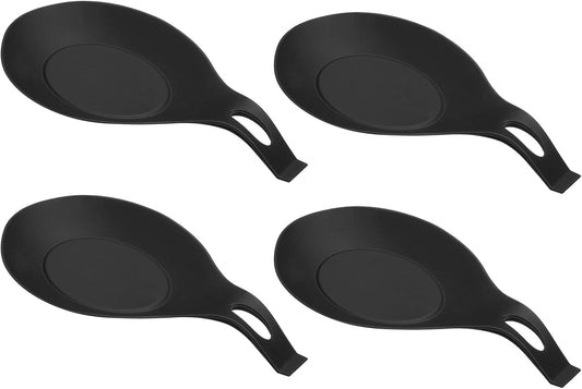 uxcell Silicone Spoon Rest, 7.68" x 3.74" Heat Resistant Kitchen Utensil Holder Spatula Ladle Rest for Counter Stove Top, Black 8Pcs