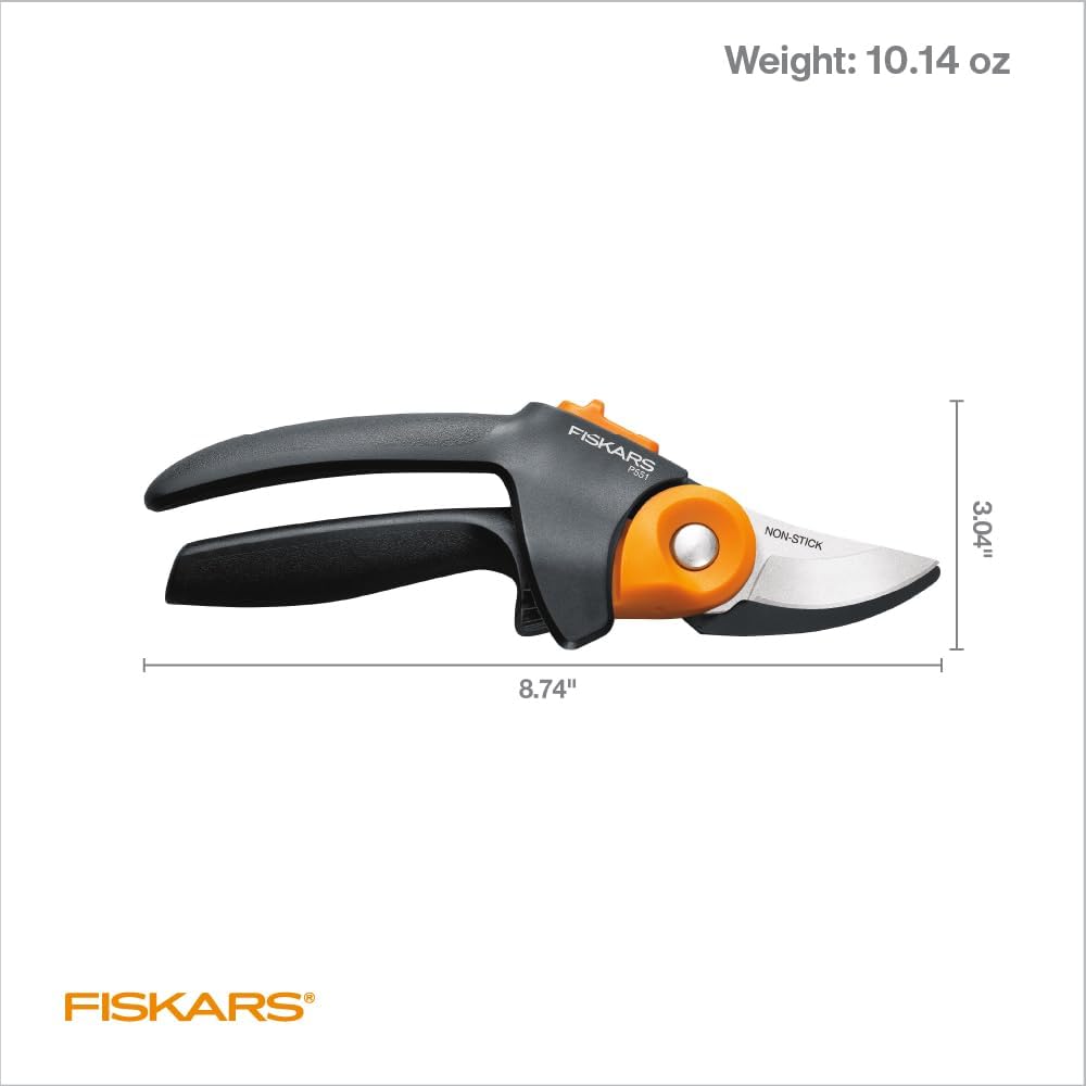 Fiskars PowerGear2 Pruning Shears, Patented Gear Technology & Cam Mechanism Multiplies Leverage, Hardened Steel Bypass Blade, Contoured Rolling Handle Reduces Hand Fatigue, 3/4" Cut Capacity
