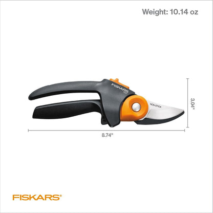 Fiskars PowerGear2 Pruning Shears, Patented Gear Technology & Cam Mechanism Multiplies Leverage, Hardened Steel Bypass Blade, Contoured Rolling Handle Reduces Hand Fatigue, 3/4" Cut Capacity