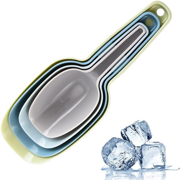 Set of 3 Ice Scoop, Plastic Kitchen Ice Scoop for Canisters or Ice Maker, Food Scoops for Canisters, Freezer, Flour, Dry Foods, Coffee Beans, Pop Corn, Pet Dog Cat Food (Blue)
