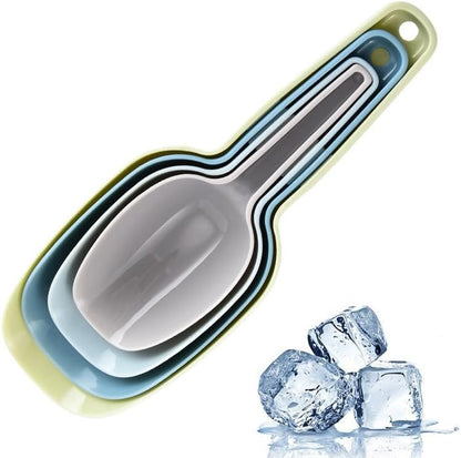 Set of 3 Ice Scoop, Plastic Kitchen Ice Scoop for Canisters or Ice Maker, Food Scoops for Canisters, Freezer, Flour, Dry Foods, Coffee Beans, Pop Corn, Pet Dog Cat Food (Blue)