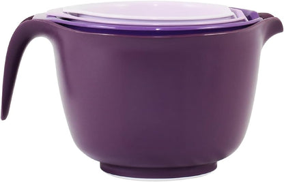 Glad Mixing Bowls with Pour Spout, Set of 4 - Nesting Plastic Bowls (1.2qt, 1.9qt, 2.8qt, and 3qt with Handle) - Non Slip Base, Dishwasher Safe Kitchen Cooking and Baking Supplies, Grey