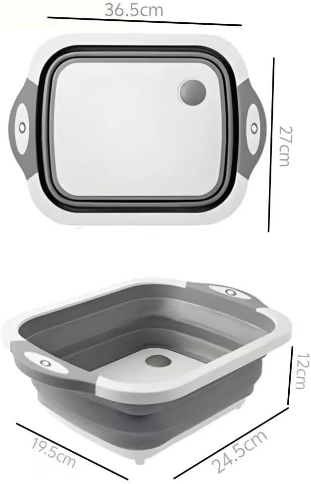Collapsible Cutting Board & Wash Basin – 3-in-1 Foldable Kitchen Sink with Drain Plug – Portable Dish Tub for Kitchen & Camping