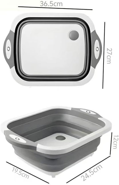 Collapsible Cutting Board & Wash Basin – 3-in-1 Foldable Kitchen Sink with Drain Plug – Portable Dish Tub for Kitchen & Camping