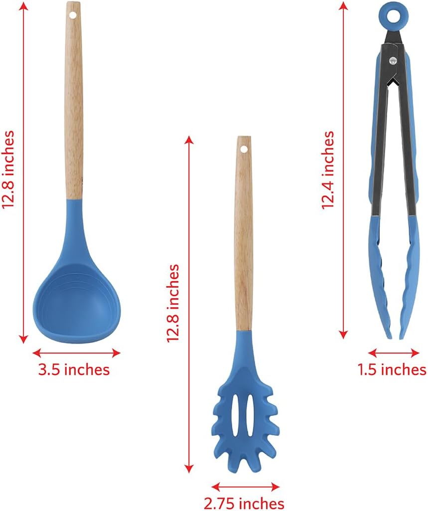 Glad Silicone Kitchen Utensils Set, 8pcs - Nonstick Cooking Tools with Wooden Handles and Utensil Holder - Spatula Set with Turner, Ladle, Spoons, Tongs, and Spaghetti Server - Beige