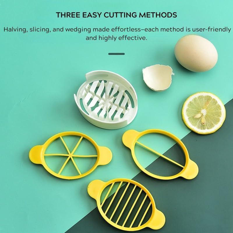 3-in-1 Egg Slicer for Hard-Boiled Eggs, Preserved Eggs, Century Eggs – Multi-Functional Kitchen Egg Cutter with Stainless Steel Wires – Cross-Border Household Tool for Even, Clean Cuts (Yellow)