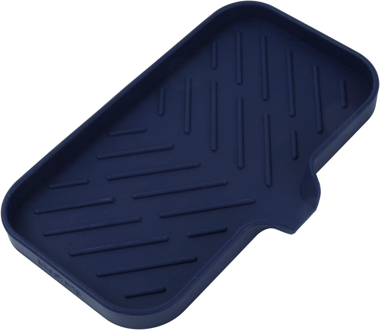 MicoYang Silicone Soap Dish with Drain Spout, Self-Draining Sink Organizer Tray for Bathroom and Kitchen, Sponges, Dispensers and Soap Holder, Non-Slip and Dishwasher Safe, Black (Compact, 4.9"×3.2")