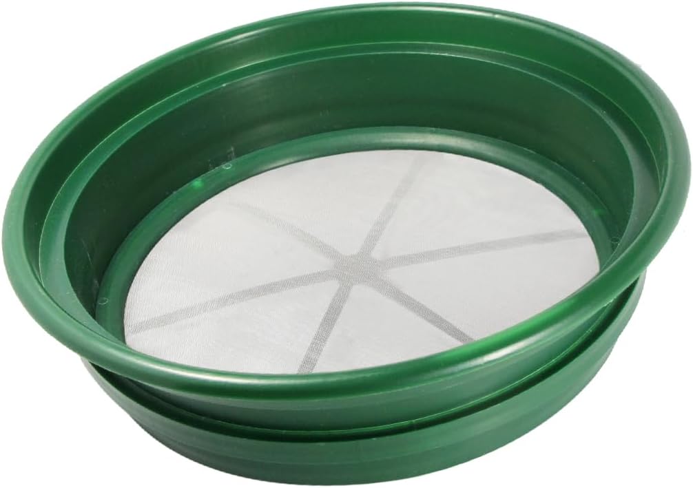 SE 13.25 Inch Wide Stackable Classifier Gold Prospecting Pan - 1/8 Inch Stainless Steel Mesh Sifting Pan, Green