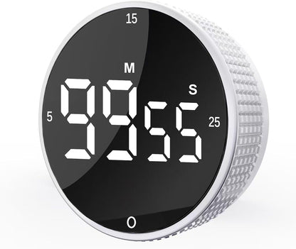 Upgrade Digital Kitchen Timer - Magnetic Countdown Countup Visual Pomodoro Timer with Large LED Display, 3-Preset Times (5, 15, 25), 3 Volume Levels, Ideal for Cooking, Baking and Fitness (1, Black)