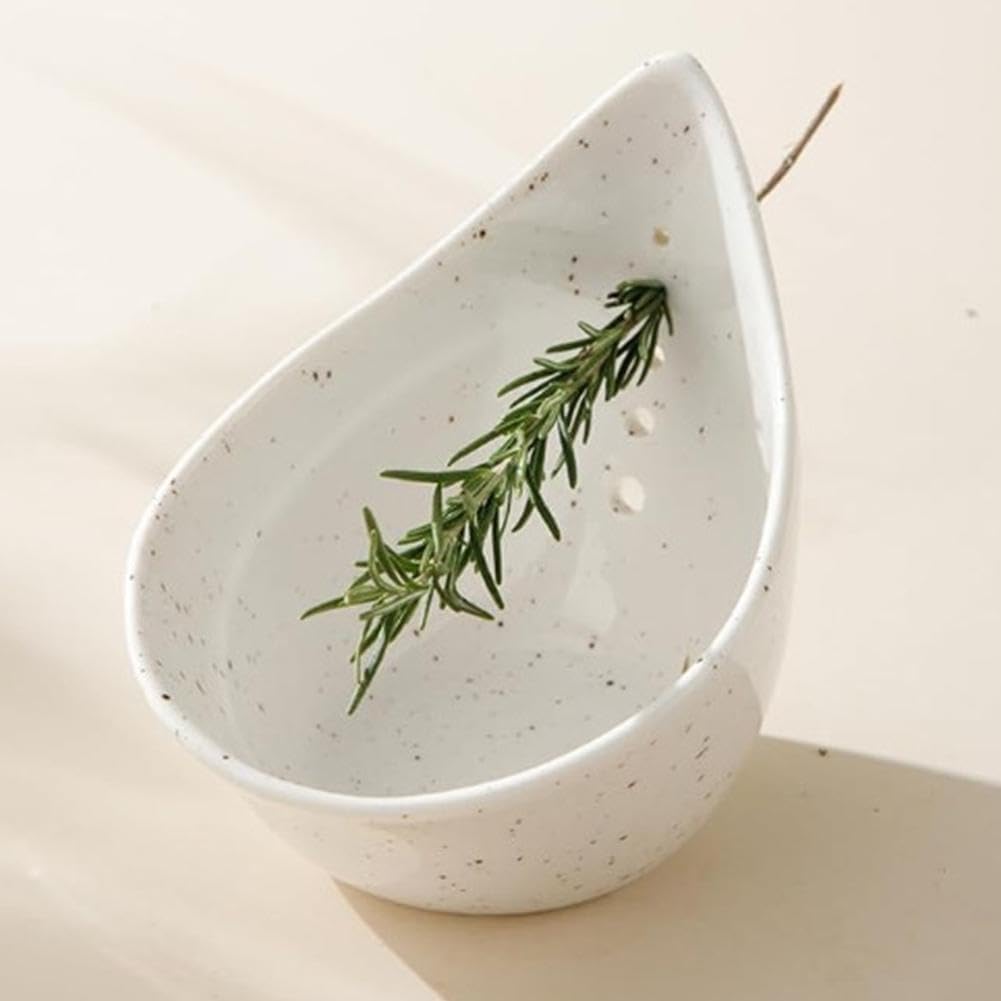 Pottery Herb Stripper Bowl, Handmade Ceramic Herb Peeling Bowl, Herbs Stripper Tool 5 Holes for Separating Leaves and Stems, Pottery Kitchen Tool for Meal Prep, Kitchenware for root removal