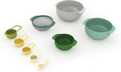 Joseph Joseph Nest 9 Plus, 9 Piece Compact Food Preparation Set with Mixing Bowls, Measuring cups, Sieve and Colander, MultiColor