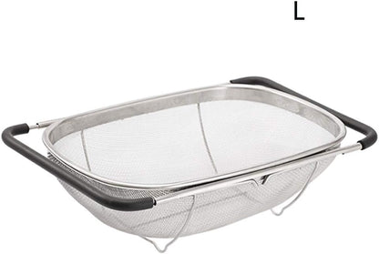 Stainless Steel Colander Strainer, Collapsible Colander with Expandable Rubber Handles, Rectangular Sieve Fine Mesh Kitchen Strainers (SIZE:L)