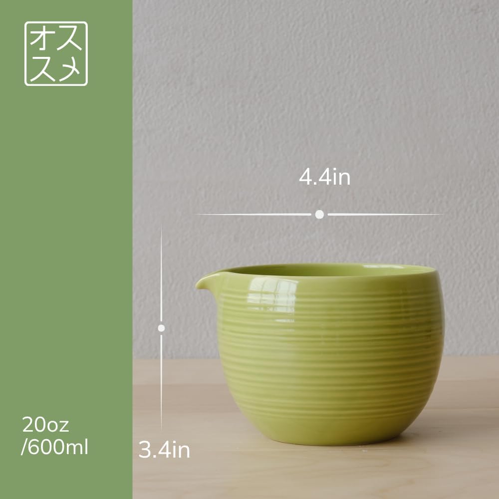Matcha Whisk Set, Ceramic Matcha Bowl & Whisk Holder, Bamboo Accessory, Modern Design (Matte Crème, Pouring Spout) (Matte Crème)