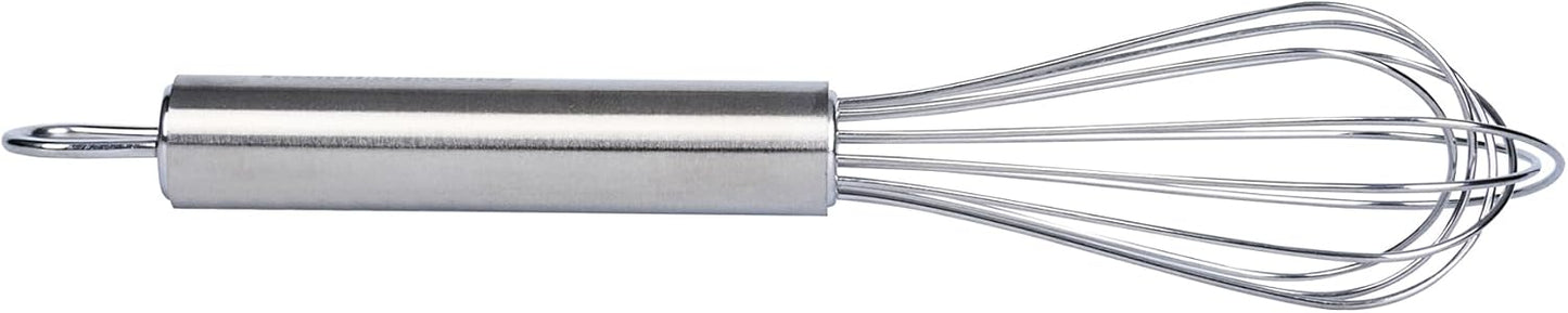 Restaurantware 10.5 in Stainless Steel Ball Whisk - German Standard Egg Beater with Ergonomic Handle, Dishwasher Safe - Manual Mixer Cooking Whisk for Baking, Stirring, Sauces, Beating