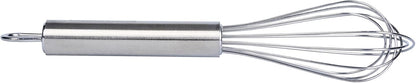 Restaurantware 10.5 in Stainless Steel Ball Whisk - German Standard Egg Beater with Ergonomic Handle, Dishwasher Safe - Manual Mixer Cooking Whisk for Baking, Stirring, Sauces, Beating