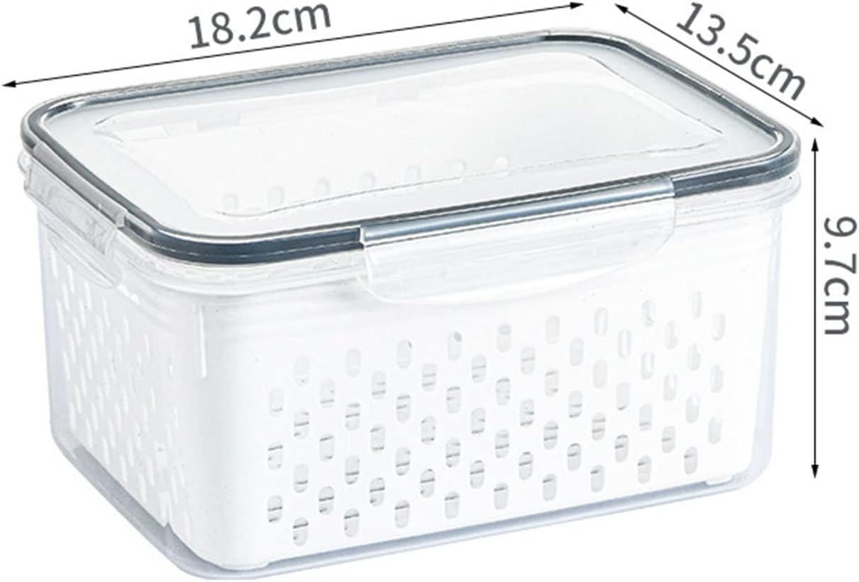 Drain Storage Basket, Fruit Storage Containers for Fridge with Removable Colander and Lid Produce Containers Keep Fruits Vegetables Meat Freshness (1750ML)