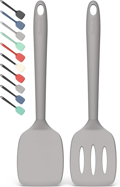Coukre 2 Pack Silicone Spatula Set, High Heat Resistant, BPA Free Kitchen Spatula, Solid & Slotted Turner for Non-Stick Pans, Sautéing, and Flipping (2, PureBlack)