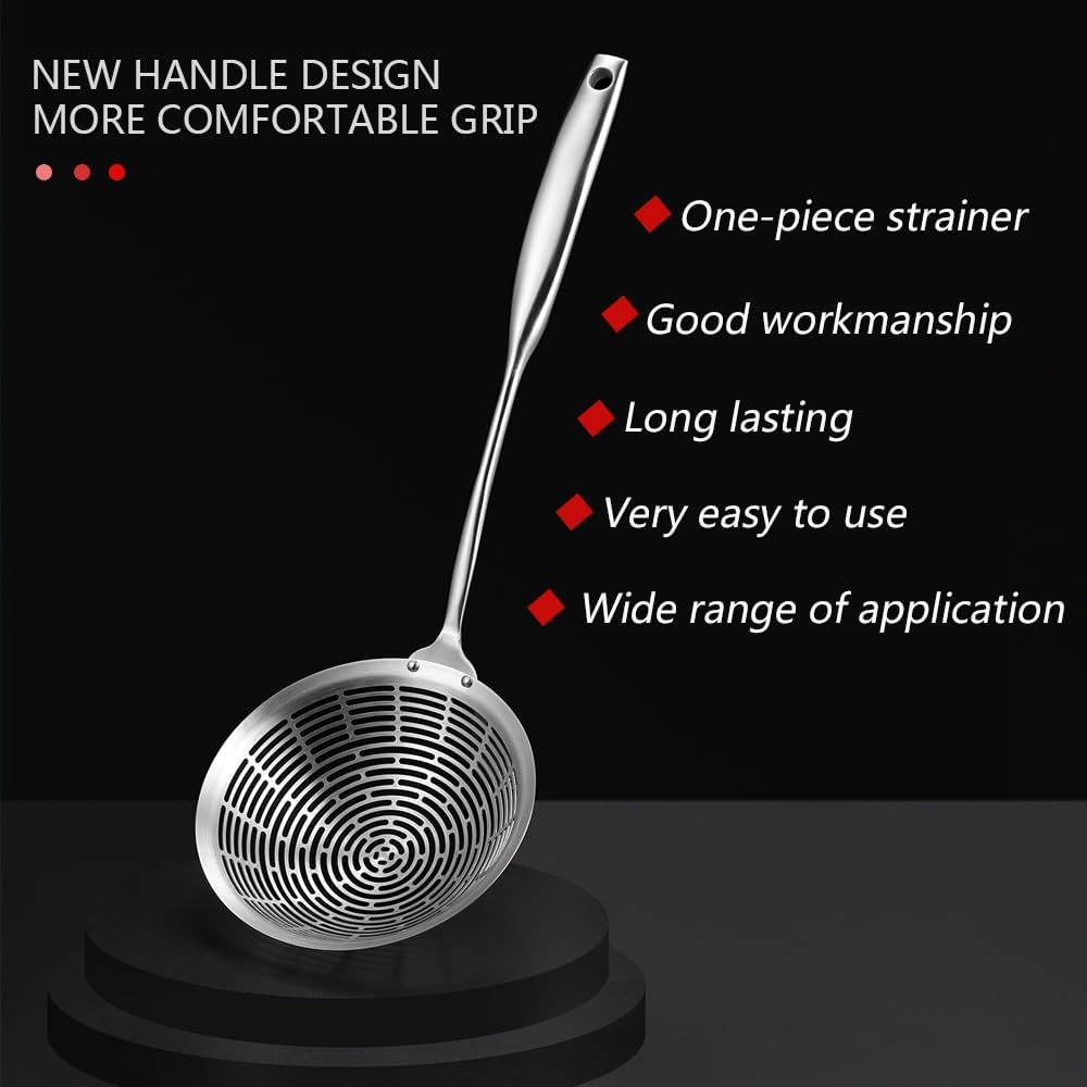 Collfa Cooking Skimmer 304 Stainless Steel Spider Strainer Handheld Metal Slotted Spoon With Holes Mesh Ladle For Spaghetti Pasta;Poached Egg;Noodle;Vegetables;Kitchen Frying And Cooking Tools