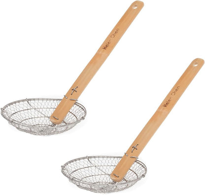 Helen's Asian Kitchen Spider Strainer, 5-Inch Stainless Steel Mesh Basket With Bamboo Handle, For Noodles, Dumplings, Wontons, Deep Frying, And Draining Tasks
