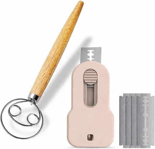 304 Stainless Steel Sourdough Starter Kit, 13" Danish Dough Whisk and Magnetic Bread Lame, Sourdough Scoring Tool with 4 Replacement Blades, Sourdough Tool Kit for Beginners & Professionals