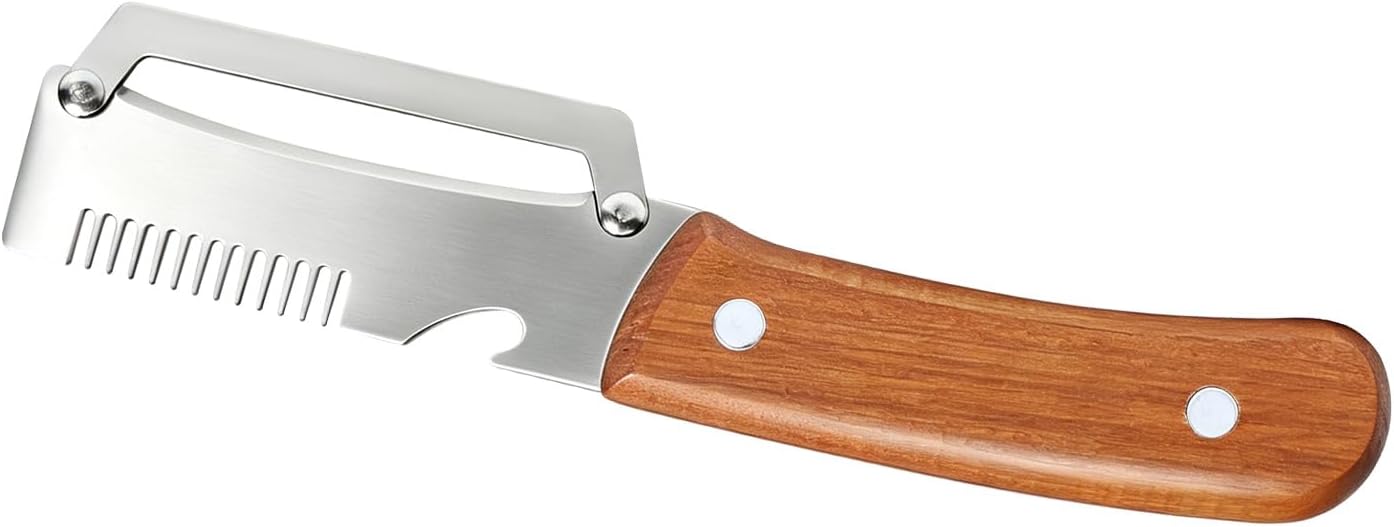 3-in-1 Multi-Function Kitchen Vegetable Peeler with Wooden Handle and Bottle Opener, Ideal for Peeling Fruits and Vegetables, Stainless Steel Blade Kitchen Tool (2 PCS)
