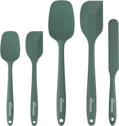 NileHome Silicone Spatula Set, 5 Pieces Food Grade Kitchen Utensils with Silicone Brush Heat Resistant BPA-free Rubber Spatula for Scraping, Baking, Cooking, Mixing—Black