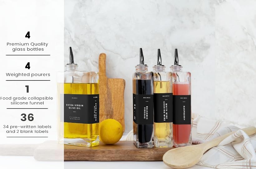 Molimoli Olive Oil Dispenser Bottle for Kitchen, Automatic Pourer, Glass Thin Bottle Dispenser for Kitchen, Olive Oil Cruet, | Set of 2 - Gold