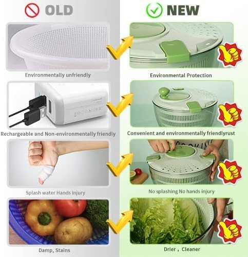 Salad & Lettuce Spinner,Large 4.2L - Quick Dry Fruit & Vegetable Washer with Locking Lid,Ergonomic Handle,BPA-Free (Green),Easy for Salads and Faster Food Prep