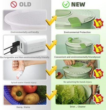 Salad & Lettuce Spinner,Large 4.2L - Quick Dry Fruit & Vegetable Washer with Locking Lid,Ergonomic Handle,BPA-Free (Green),Easy for Salads and Faster Food Prep