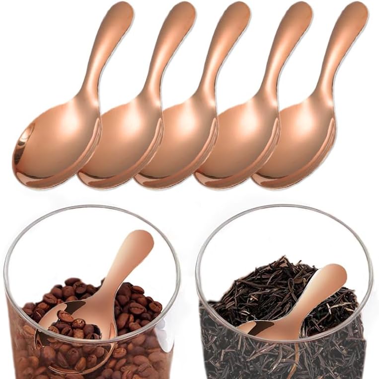 5 Pack Short Handle Scoops for Containers - Stainless Steel Small Scoops for Salt Sugar Coffee Tea Dessert (Gold)