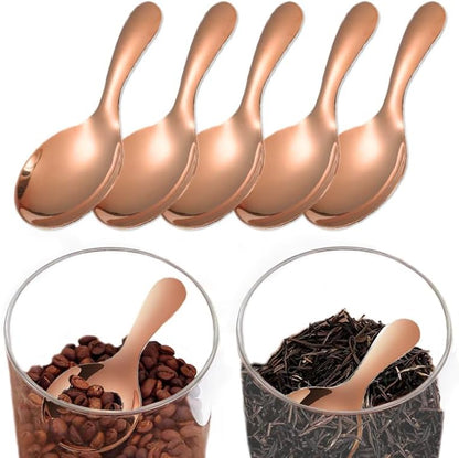 5 Pack Short Handle Scoops for Containers - Stainless Steel Small Scoops for Salt Sugar Coffee Tea Dessert (Gold)