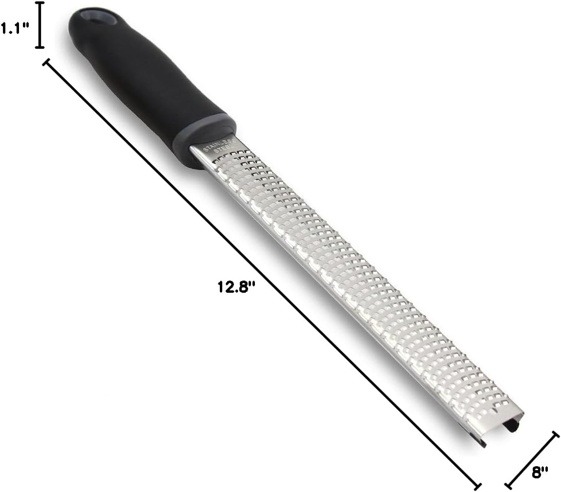 Lemon Zester, Stainless Steel Kitchen Cheese Grater, Plastic Cover Ergonomic Soft Black Handle