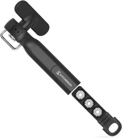 KITCHENDAO Replaceable Can Opener with 3 Extra Blades, Safe Cut Can Opener, Smooth Edge Manual Side Cut, No Sharp Edges Handheld Tin Opener With Super Sharp Replaceable Blade, Black