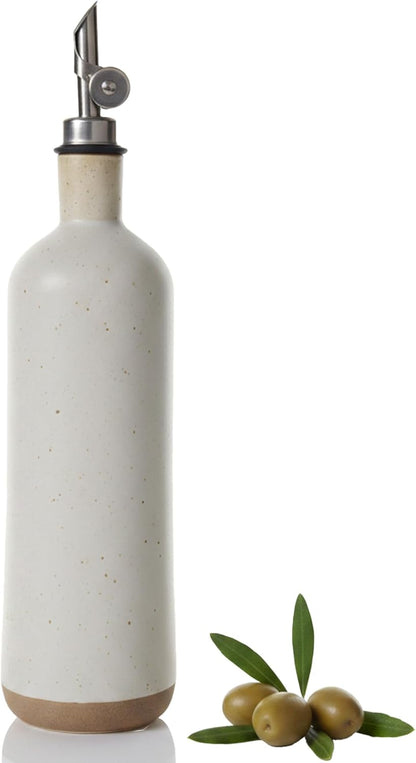 17 oz Ceramic Olive Oil Bottle Dispenser for kitchen with Stainless Automatic Spout, Stoneware 500ml Oil, Vinegar, Soy Sauce, Coffee Syrup, and Liquids container - Deep Gray-Blue