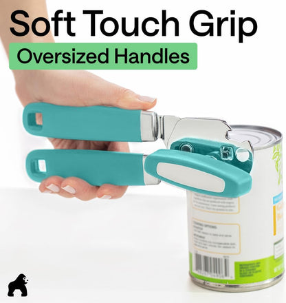 GORILLA GRIP Heavy Duty Stainless Steel Smooth Edge Manual Can Opener and Bottle Openers, US Designed, Soft Comfortable Handle, Oversized Handheld Turn Knob, Multifunctional Kitchen Tool, Black