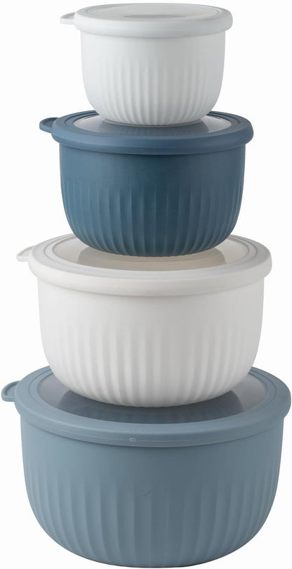 COOK WITH COLOR Prep Bowls with Lids- Wide and Deep Nesting Plastic Small Mixing Bowl Set with Lids, 8 Piece Set - Wide Bowls, Blue