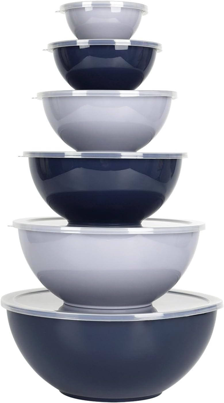 BoxedHome BPA Free Plastic Round Mixing Bowl with Lids, 12 Pack Nesting Bowls with Lids Set, Microwave and Dishwasher Safe Prep & Serving Bowls Great for Mixing, Baking, Serving (Pink, 12pcs)