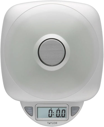 Taylor 11LB Capacity Digital Glass Top Kitchen Scale with LCD Display, Weight in Grams and Ounces for Baking, Cooking, and Meal Prep, Silver