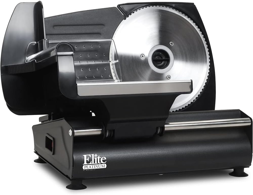 Elite Gourmet EMT-625B Ultimate Precision Electric Deli Food Meat Slicer Removable Stainless Steel Blade, Adjustable Thickness, Ideal for Cold Cuts, Hard Cheese, Vegetables & Bread, 7.5”, Black
