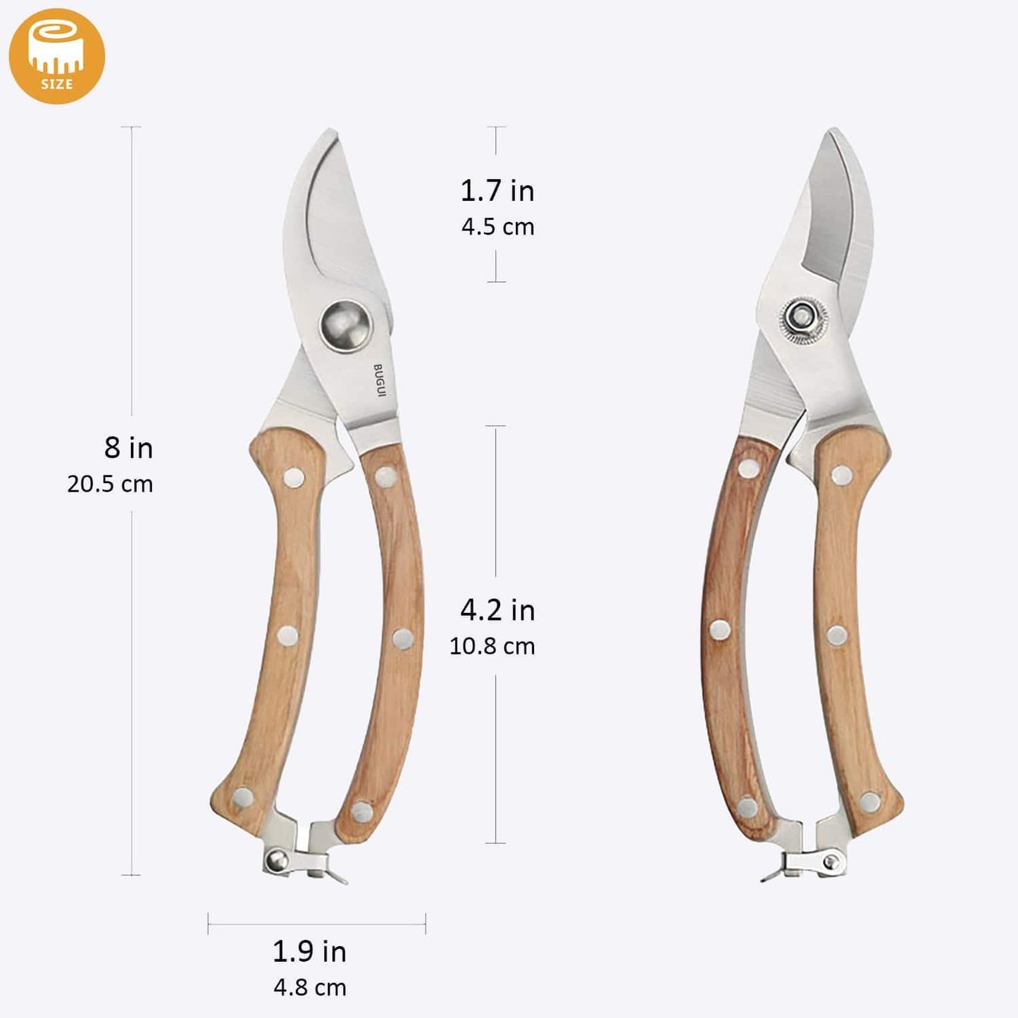 BUGUI Garden Shears Set of 2, Includes 1 Bypass Pruning Shears and 1 Straight Blade Garden Scissors, Sharp, Lightweight