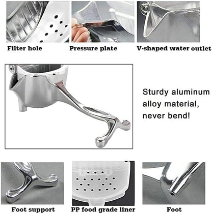Manual Hand Press Fruit Juicer with Heavy Quality Detachable Lever for Citrus Lime Juicer or Orange Juicer, Steel Handle Juicer for Instant Juice (Aluminium, Silver