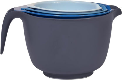 Glad Mixing Bowls with Pour Spout, Set of 4 - Nesting Plastic Bowls (1.2qt, 1.9qt, 2.8qt, and 3qt with Handle) - Non Slip Base, Dishwasher Safe Kitchen Cooking and Baking Supplies, Grey